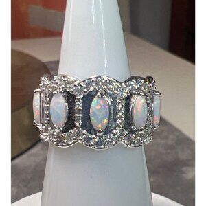 Ring Bomb Party Ring, NWOT, Size 6, white fire opal